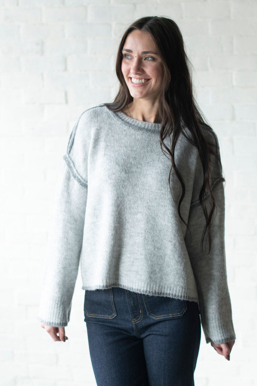 Heather Gray Drop Shoulder Oversized Sweater