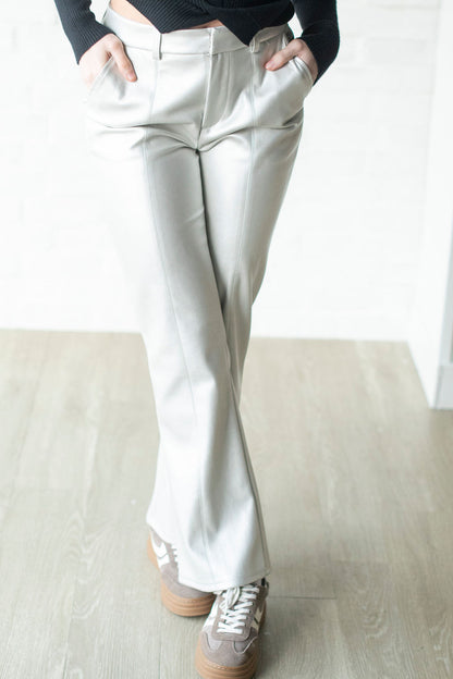 Silver Metallic Leather Pants