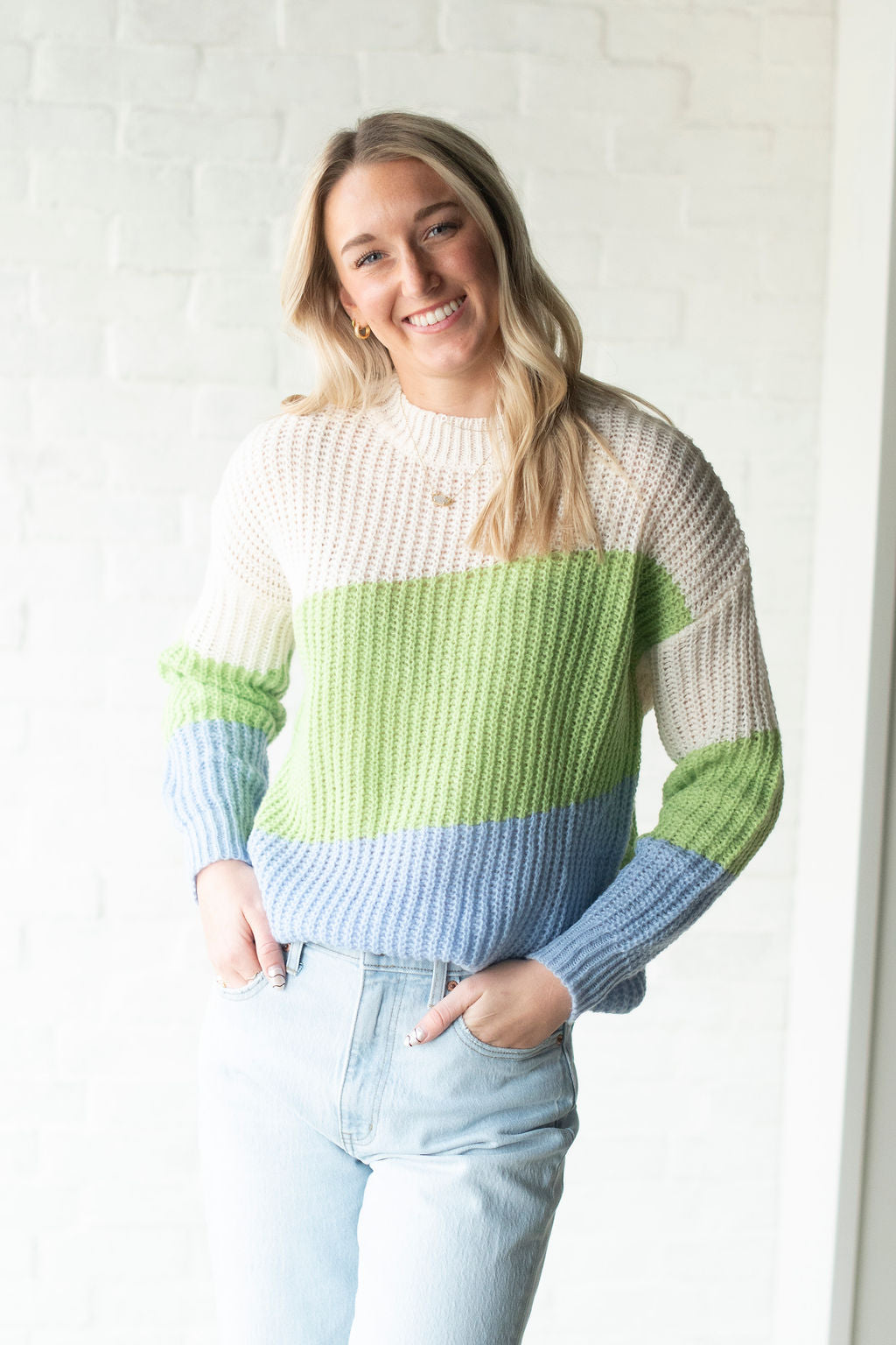 Lime + Blue Colorblock Sweater