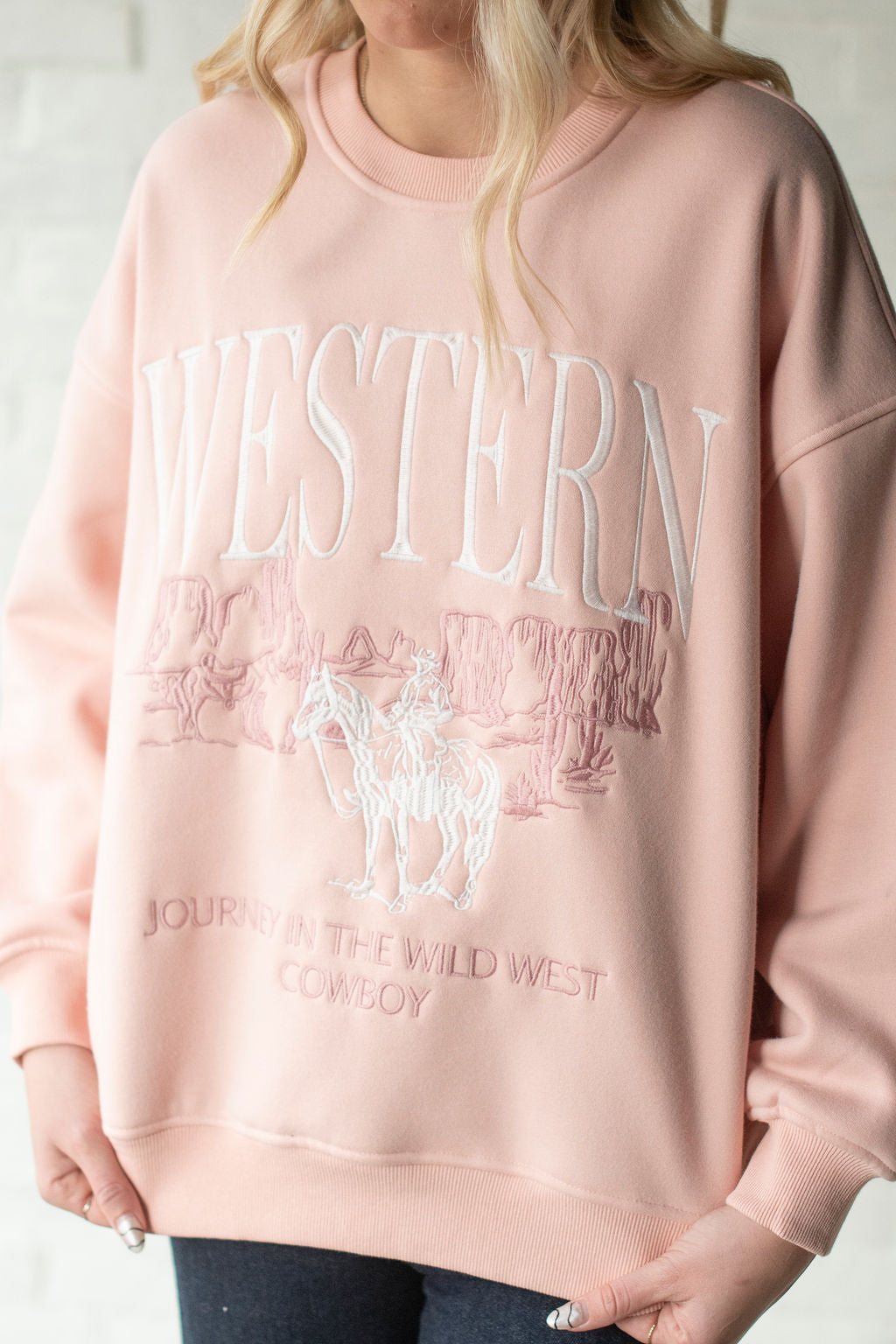 Cowboy Western Pink Crewneck