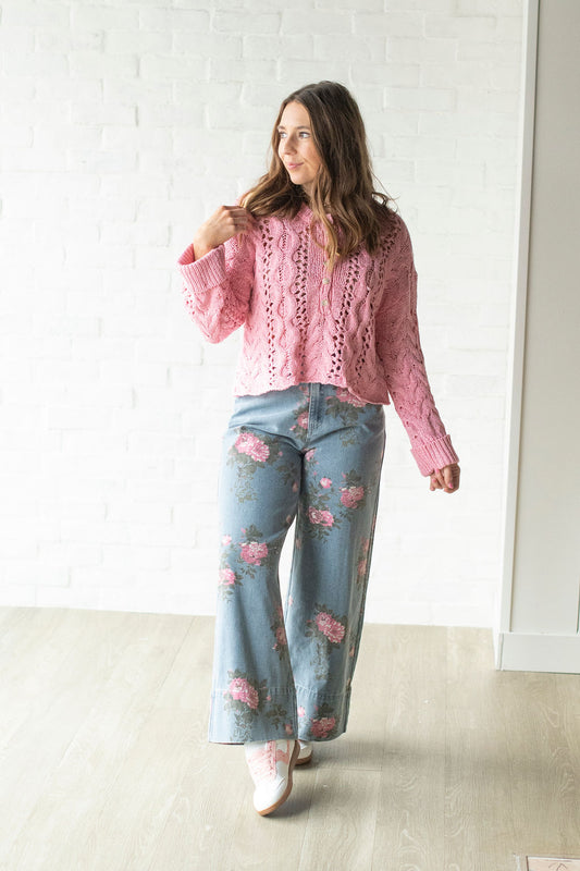 Denim Floral Baggy Jeans