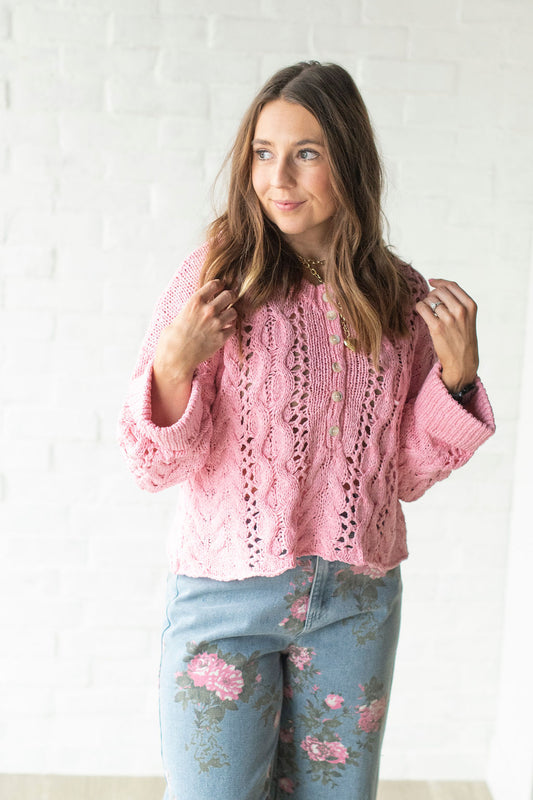 Pink Open Knit Sweater