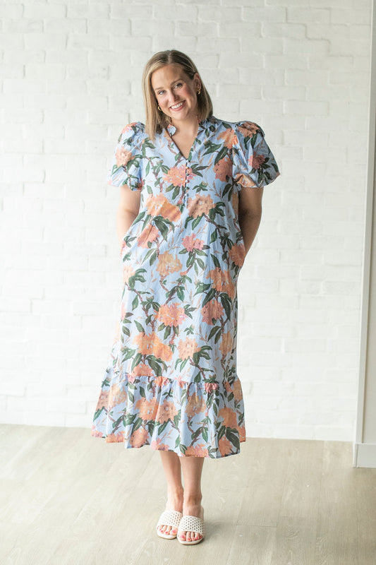 Cap Sleeve Floral Midi Dress