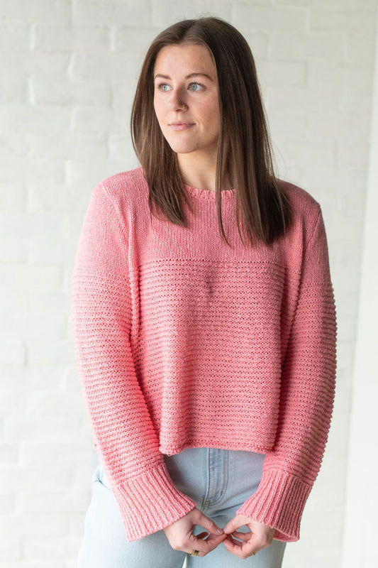 Coral Pink Ribbed Knit Sweater