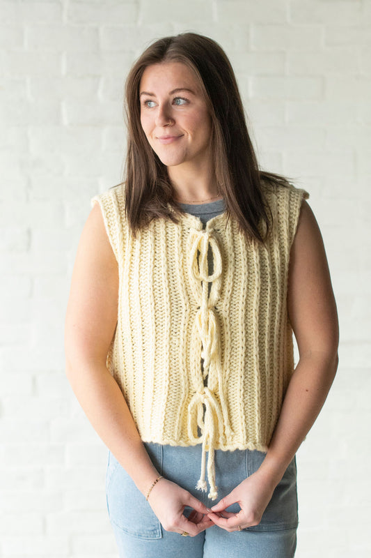 Yellow Chunk Knit Tie Vest