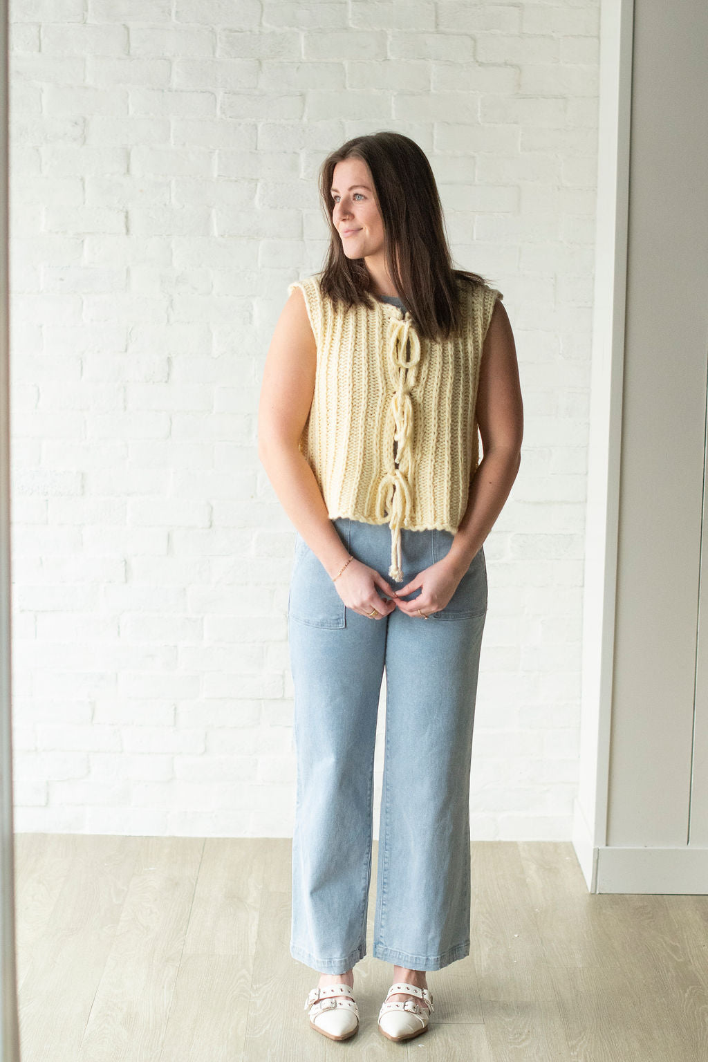 Yellow Chunk Knit Tie Vest