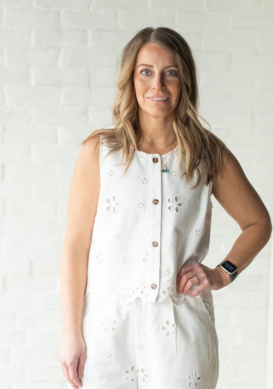 White Eyelet Tank