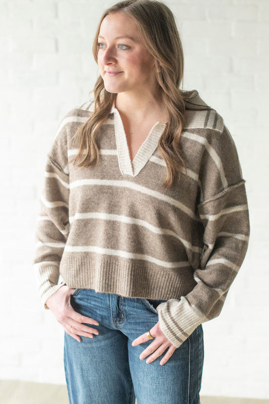 Mocha + Oatmeal Stripe Sweater