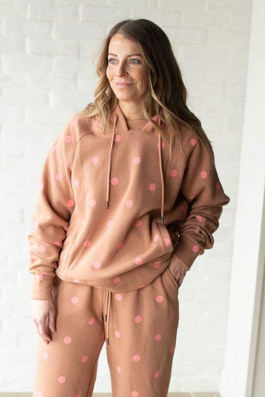 Brown + Pink Polka Dot Hoodie