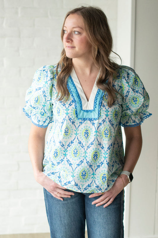 Botanical Puff Sleeve Blouse