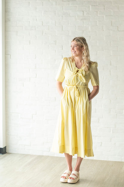 Yellow Triple Bow Midi Dress