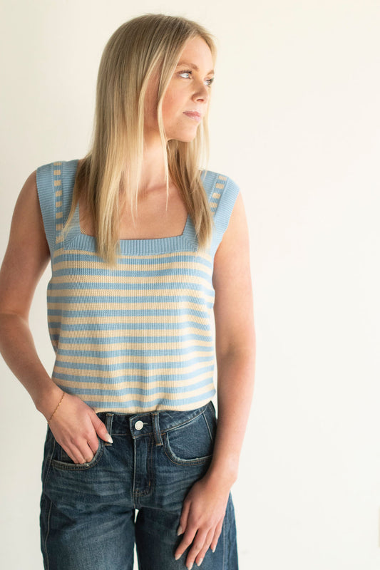 Blue Stripe Square Neck Tank