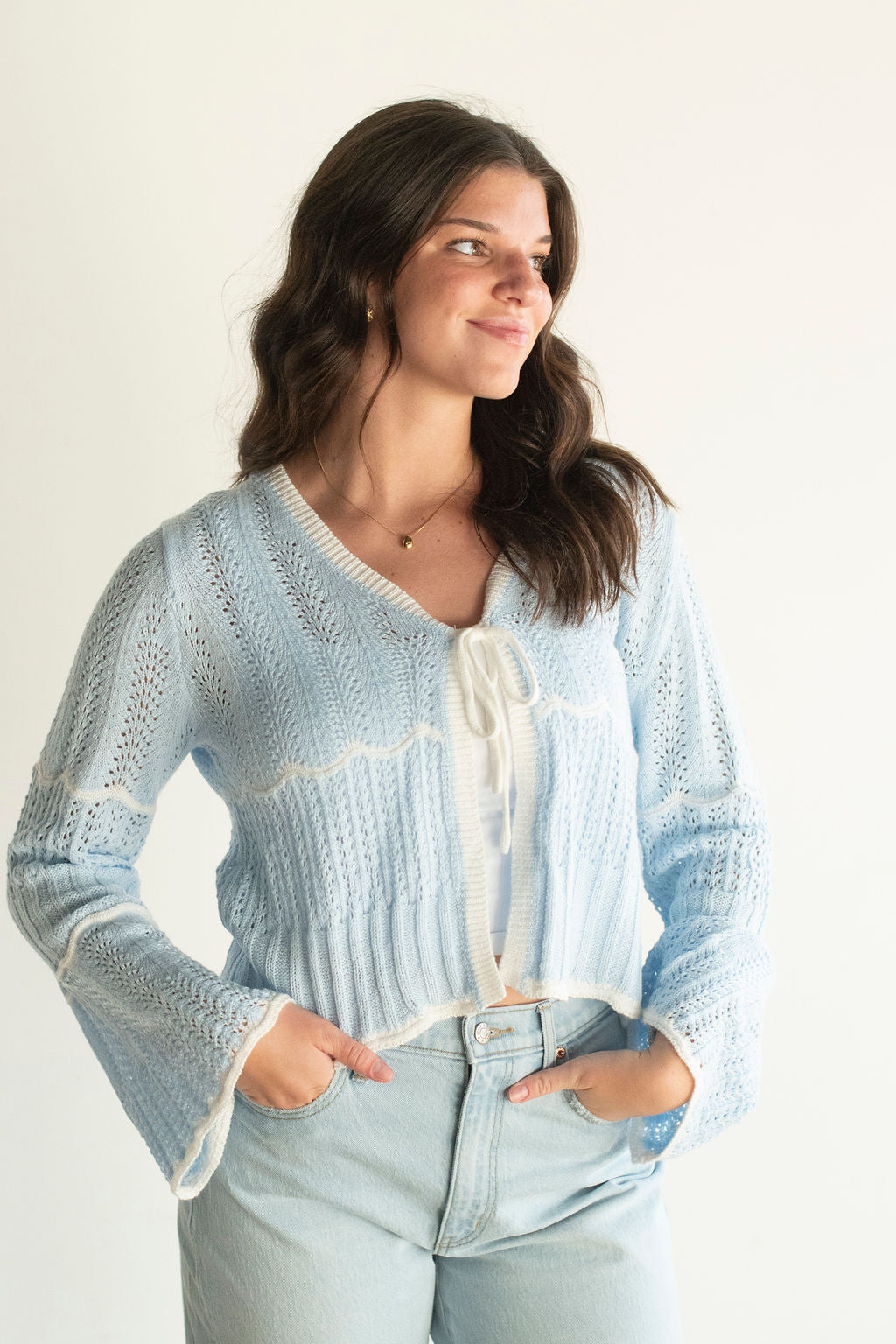 Blue Pointelle Cardigan