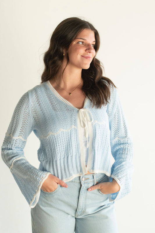 Blue Pointelle Cardigan