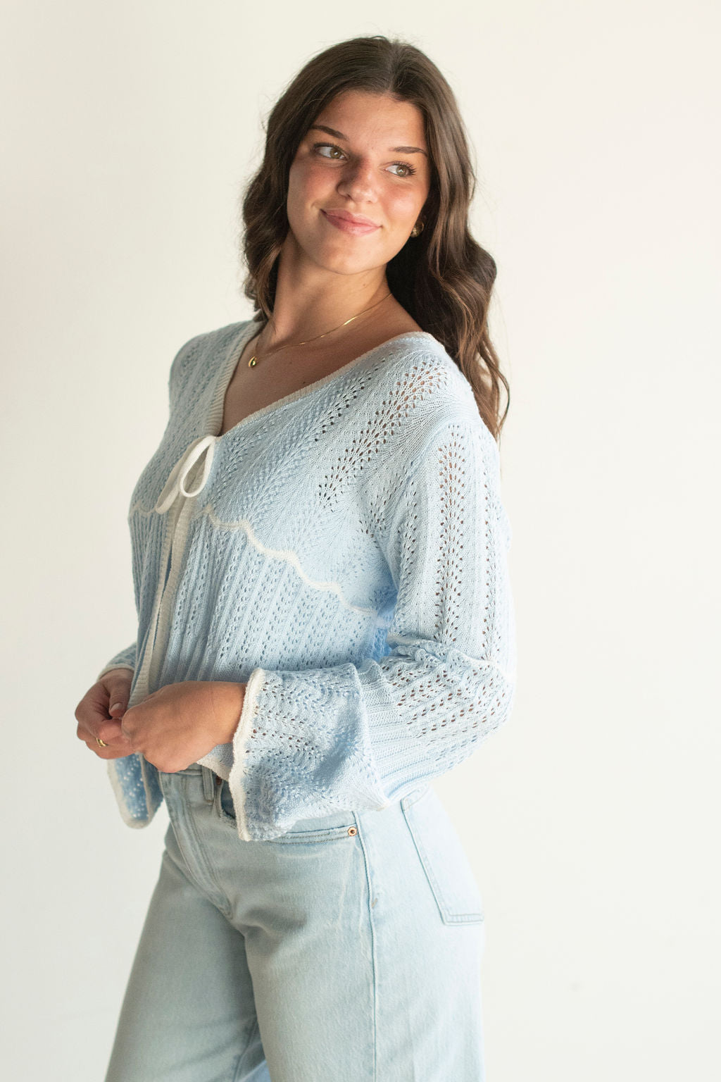 Blue Pointelle Cardigan