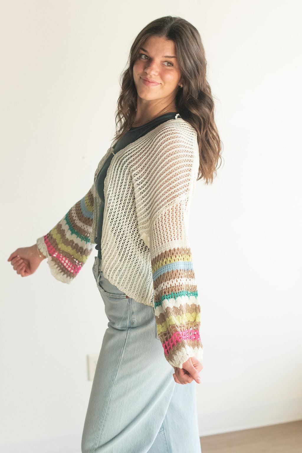 Cream + Multi Stripe Tie Cardigan