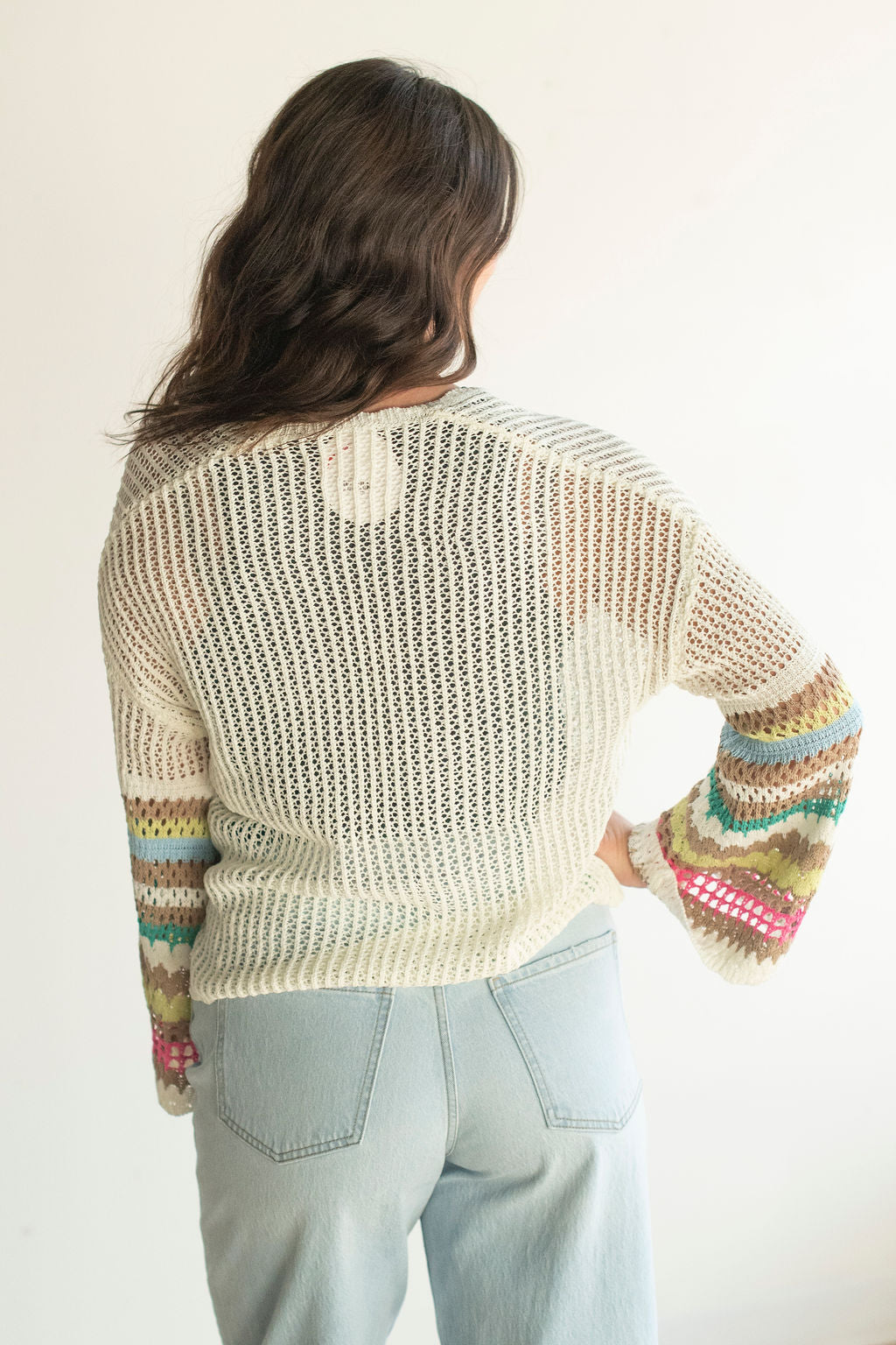 Cream + Multi Stripe Tie Cardigan