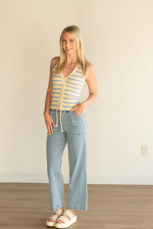 Blue + Yellow Stripe Halter Top