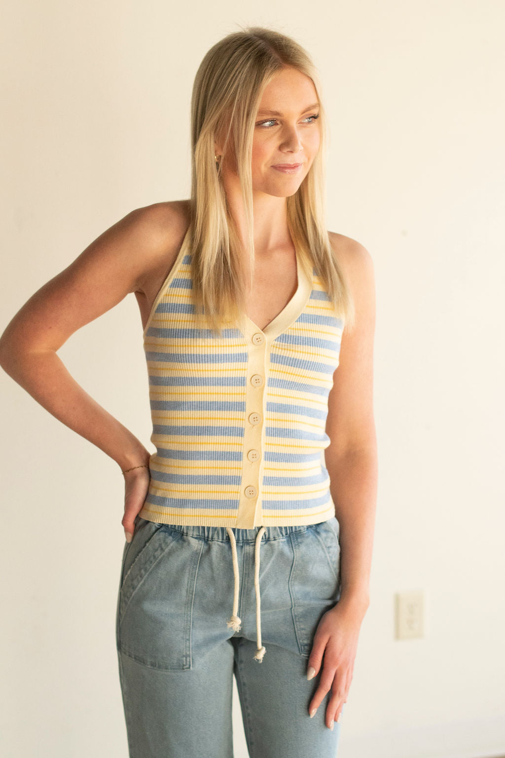 Blue + Yellow Stripe Halter Top