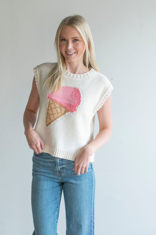 Cream Ice Cream Cone Sweater