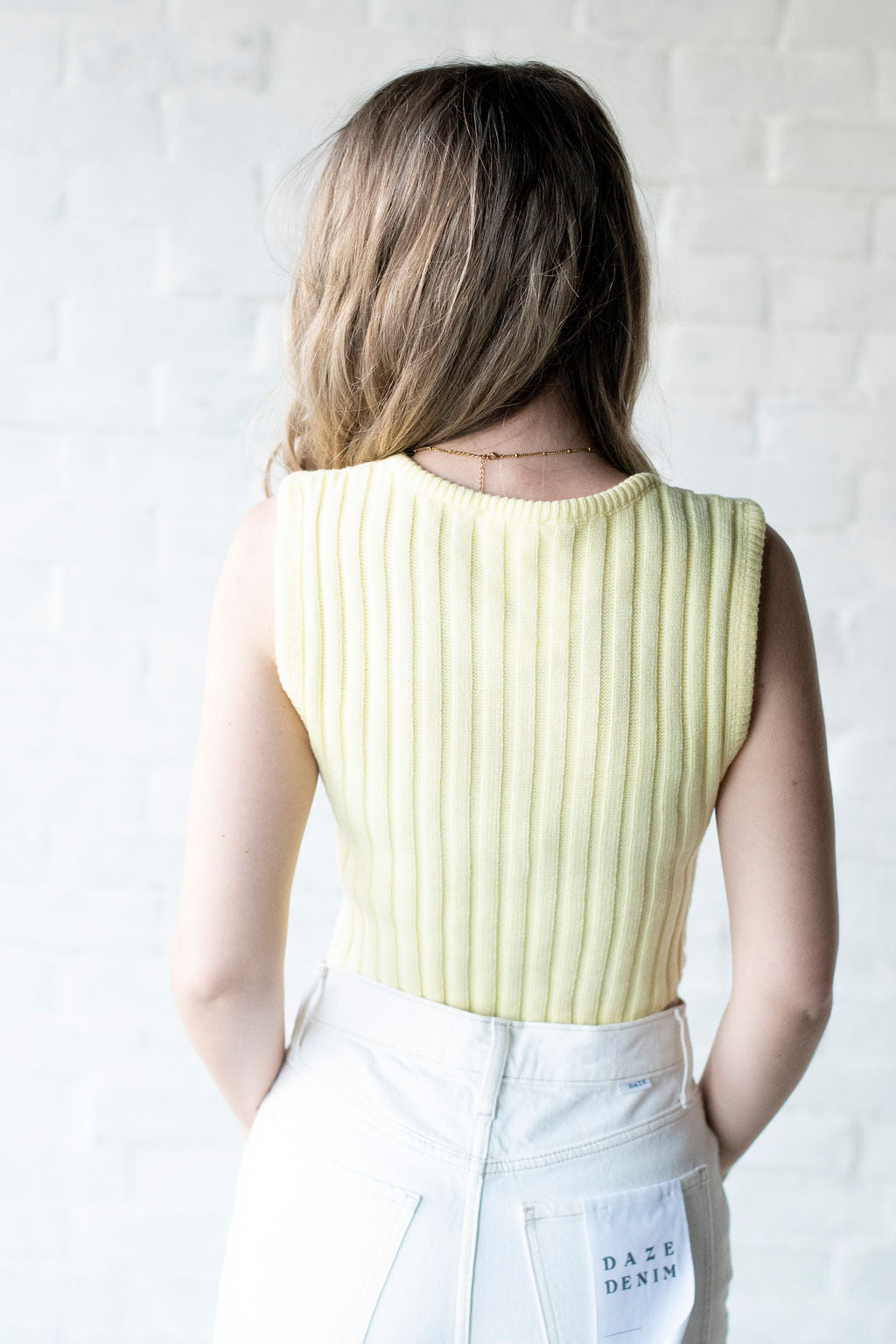 Yellow Scarf Hem Sleeveless Sweater