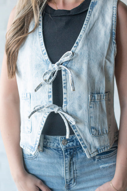 Acid Wash Denim Tie Vest