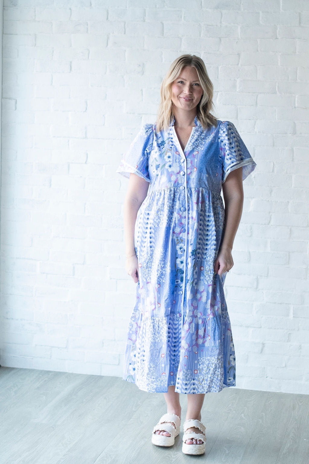 Purple Printed SS Midi Dress