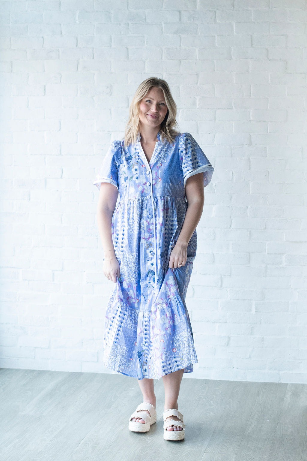 Purple Printed SS Midi Dress
