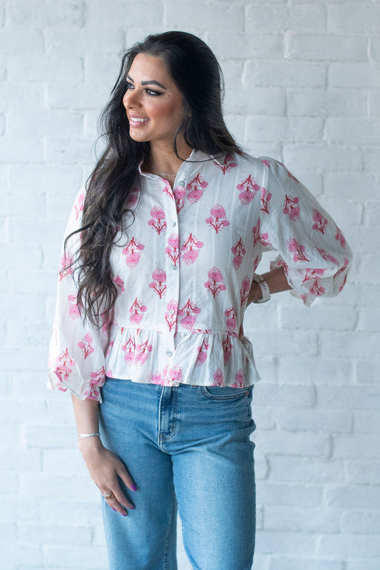 Pink Floral Peplum Blouse