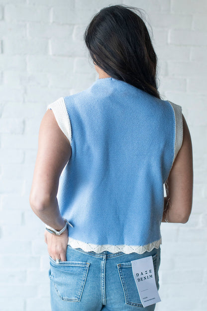 Blue Knit Mock Neck Sweater