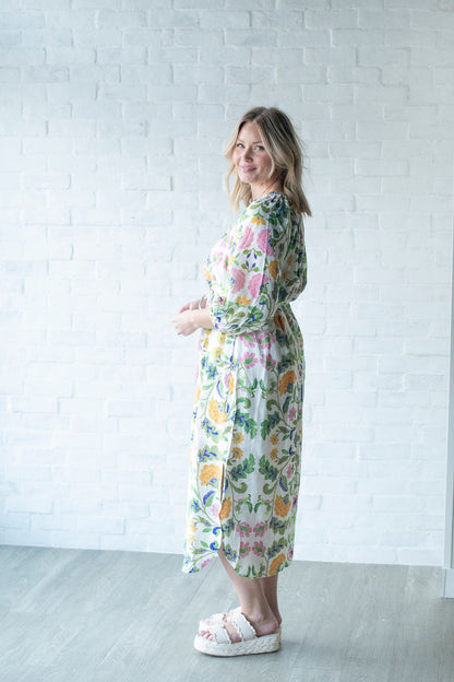 Green Floral Tassel Midi Dress