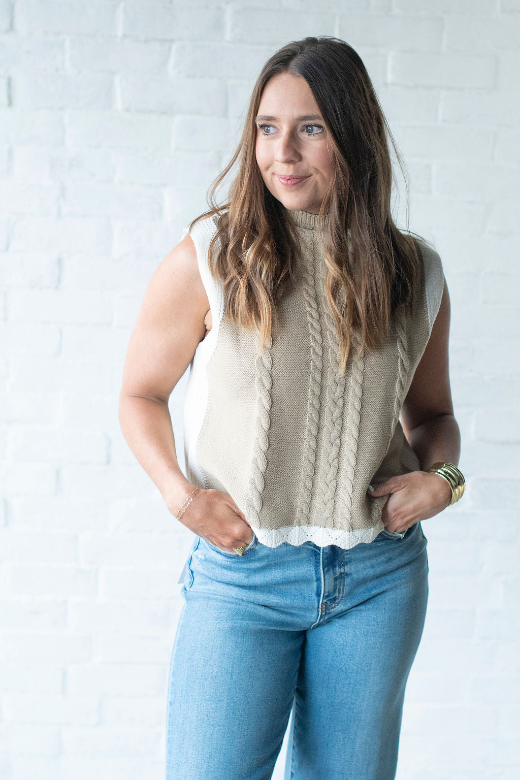 Brown Knit Mock Neck Sweater