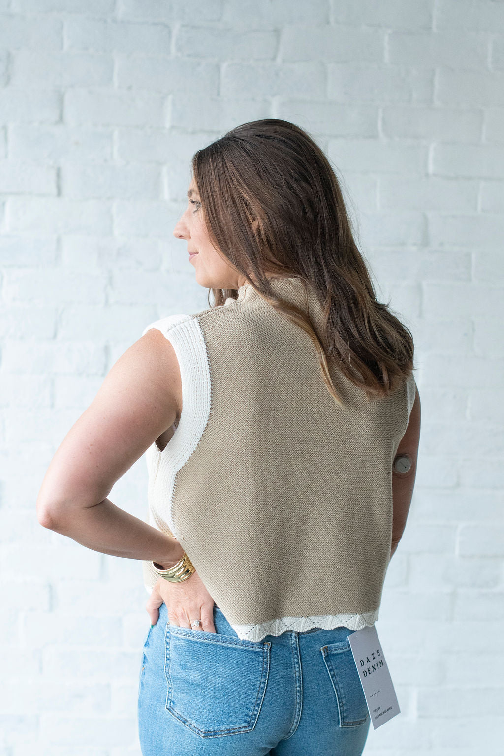 Brown Knit Mock Neck Sweater