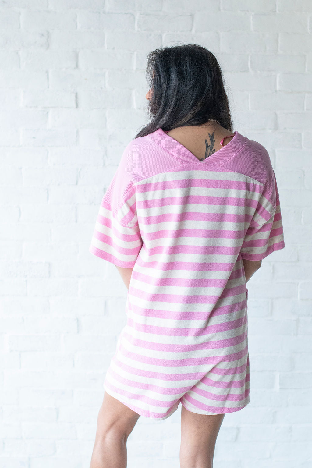 Pink Stripe Oversize Romper