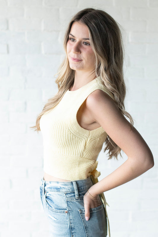 Yellow Back Bow Sleeveless Tank