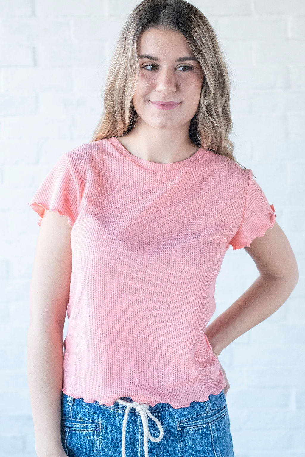Melon Scalloped Basic Tee