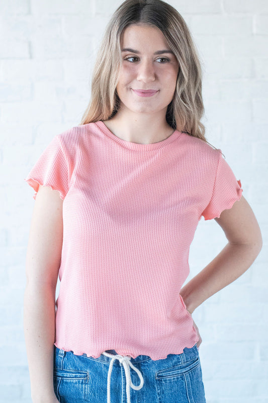 Melon Scalloped Basic Tee