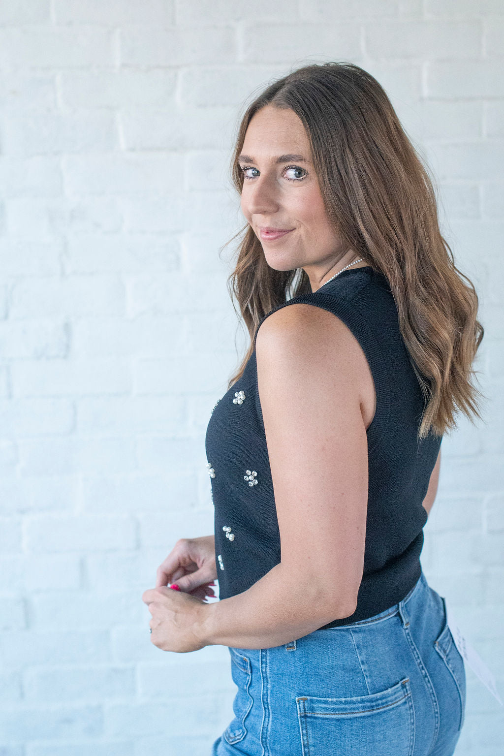 Black Flower Sweater Tank