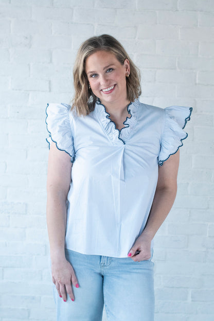 Light Blue Puff Sleeve Blouse