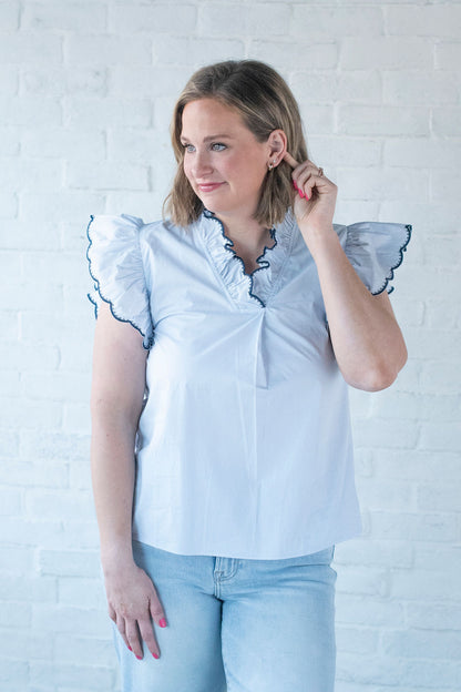Light Blue Puff Sleeve Blouse