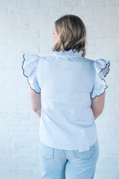 Light Blue Puff Sleeve Blouse