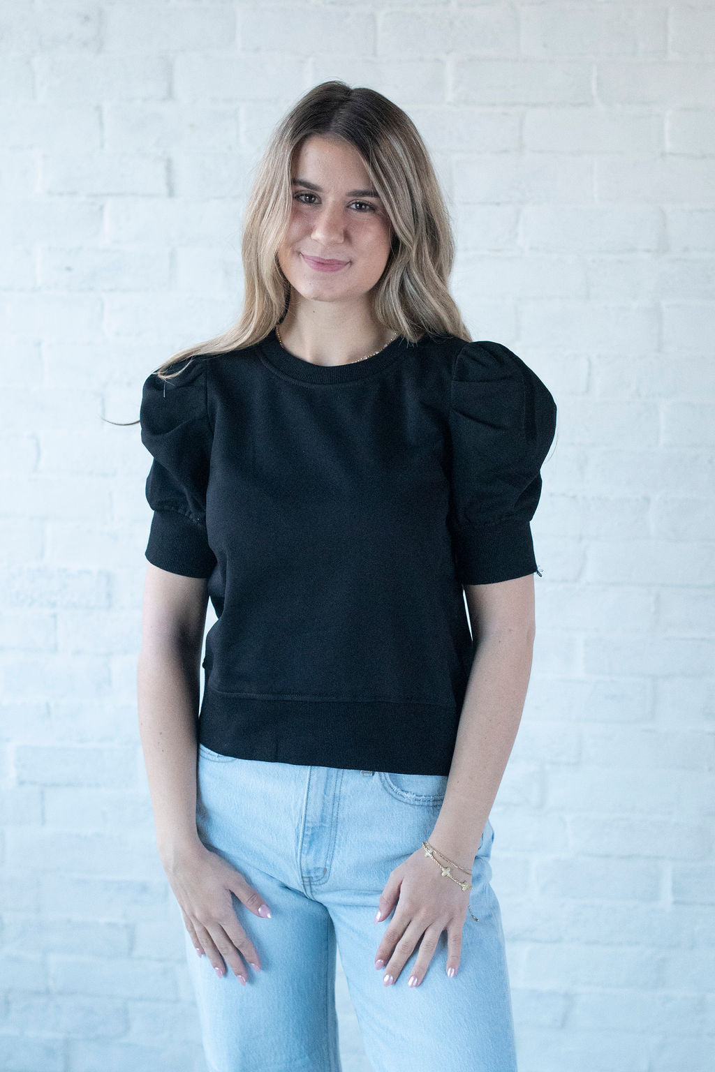 Black Elbow Sleeve Sweater Top