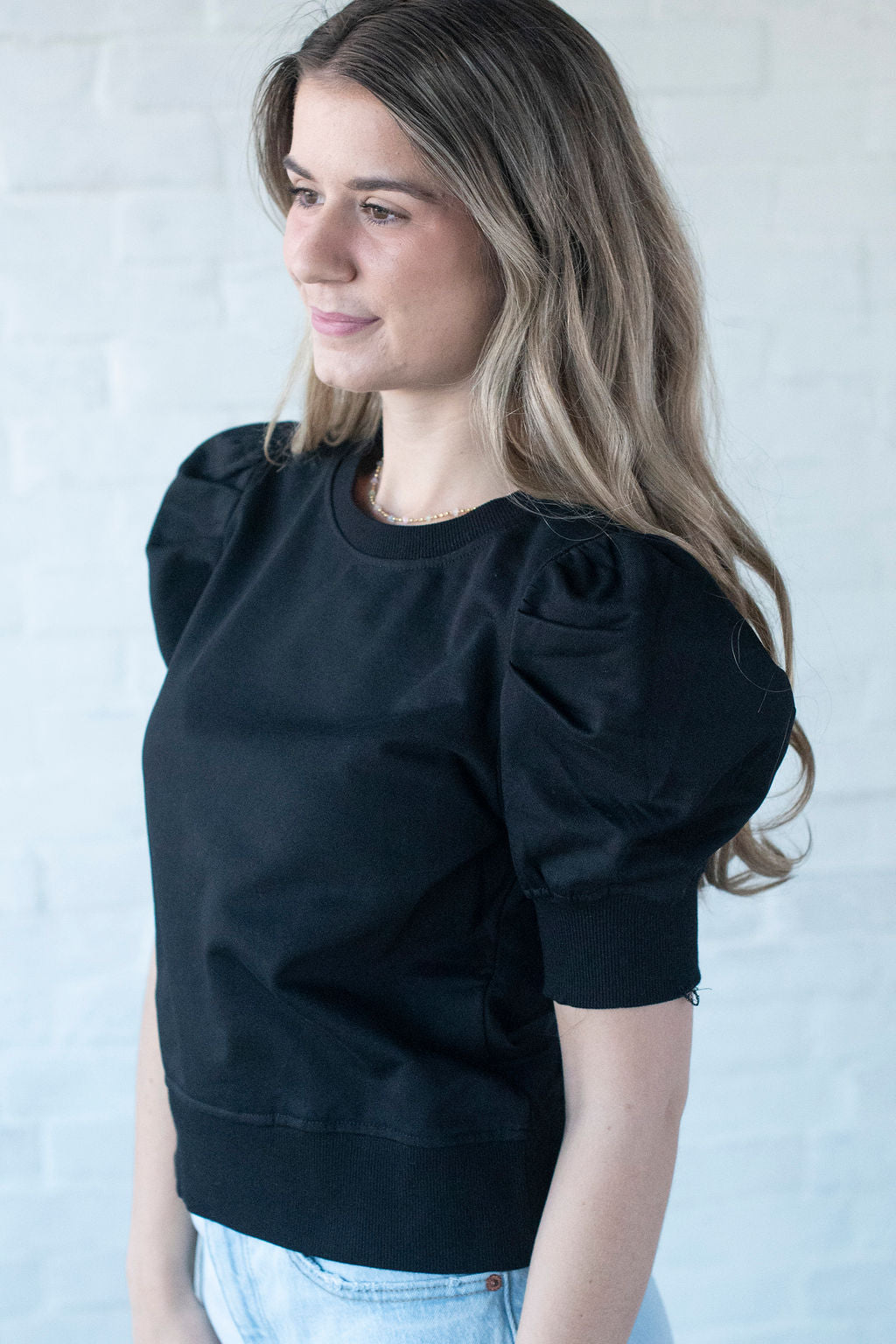 Black Elbow Sleeve Sweater Top