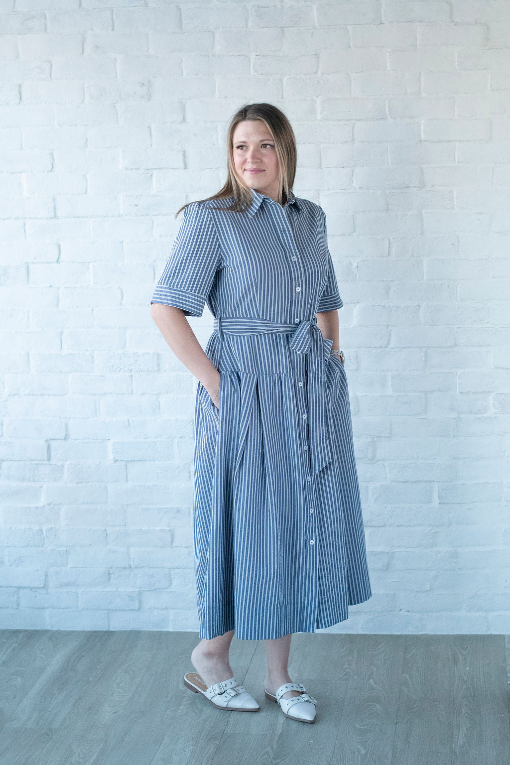 Navy Stripe Midi Dress