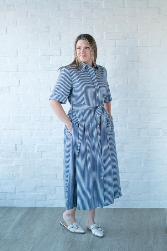 Navy Stripe Midi Dress