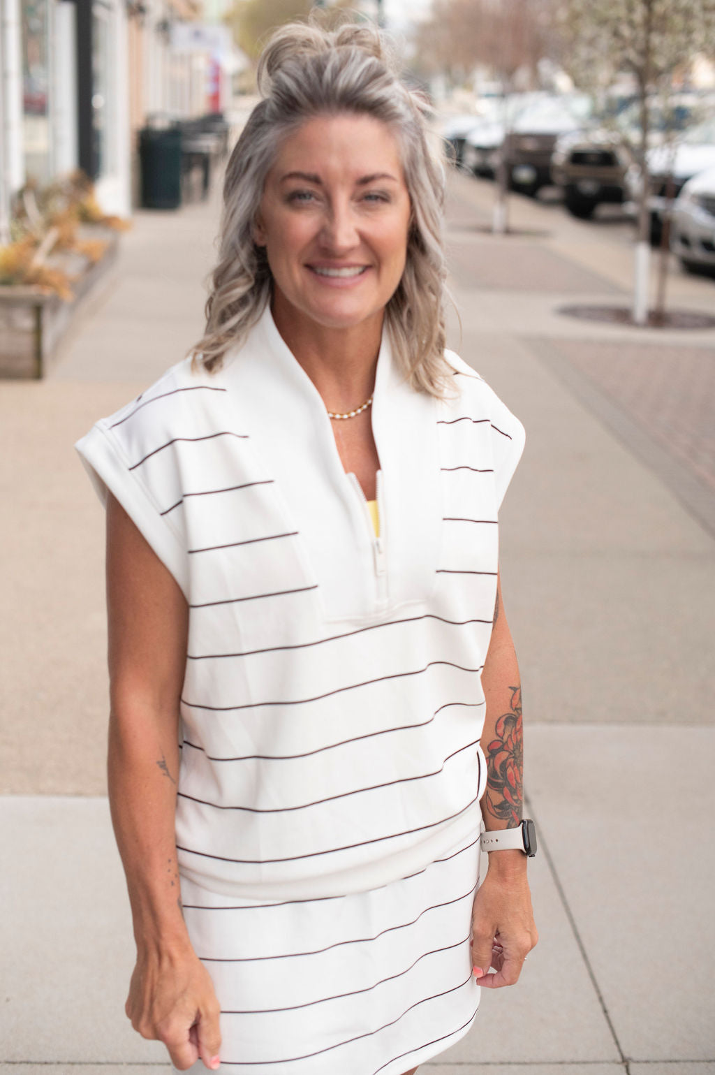 White Pin Stripe Scuba Top