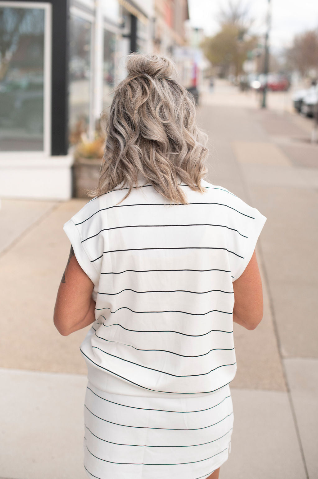 White Pin Stripe Scuba Top