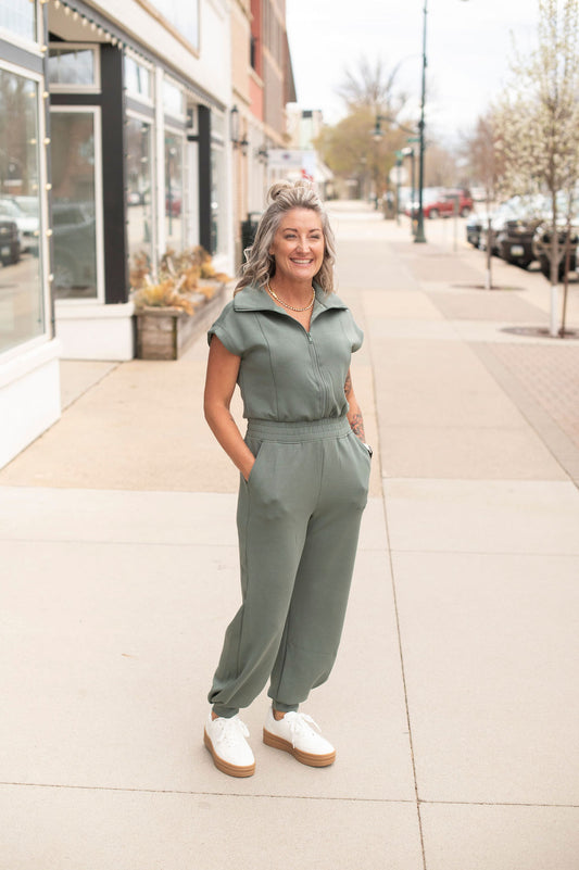 Sage Leaf Modal Scuba Jumpsuit