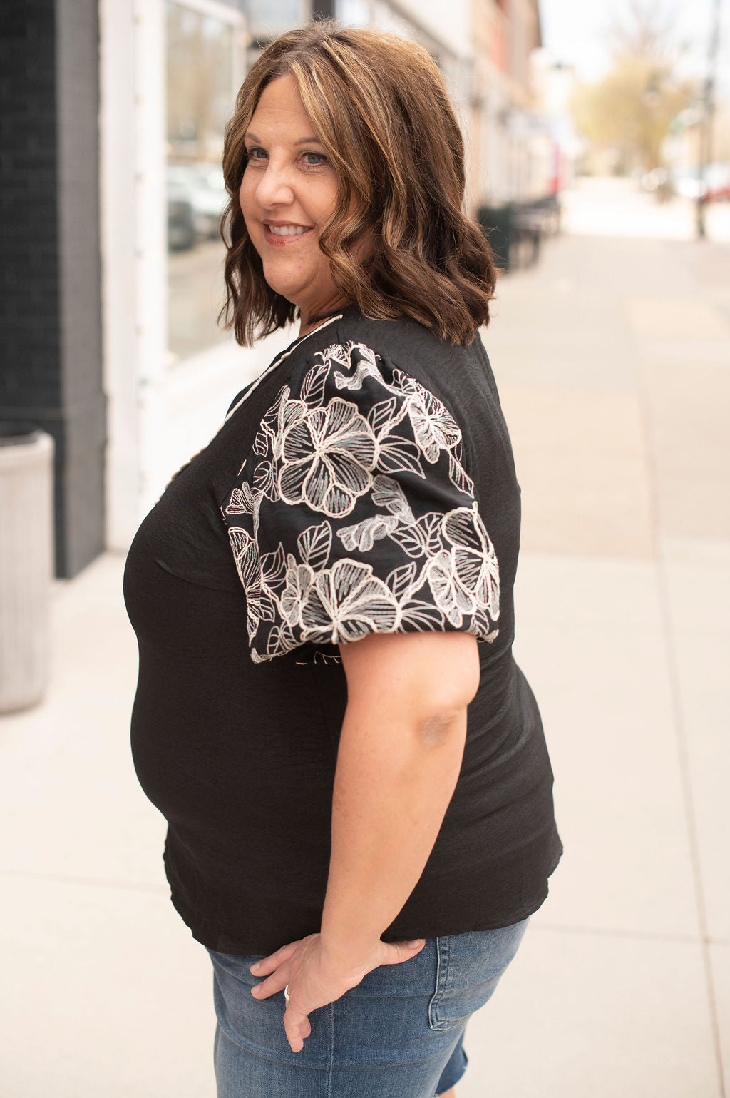 Black Floral Puff Sleeve Blouse