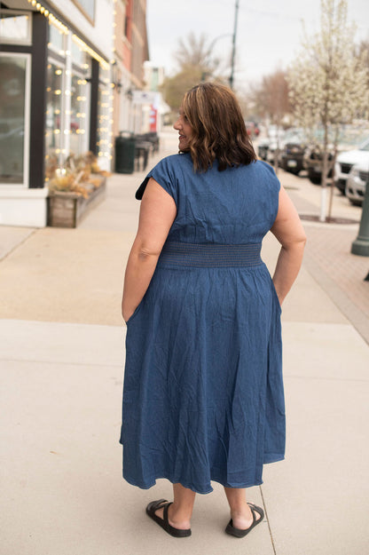 Denim Smocked Zip Dress